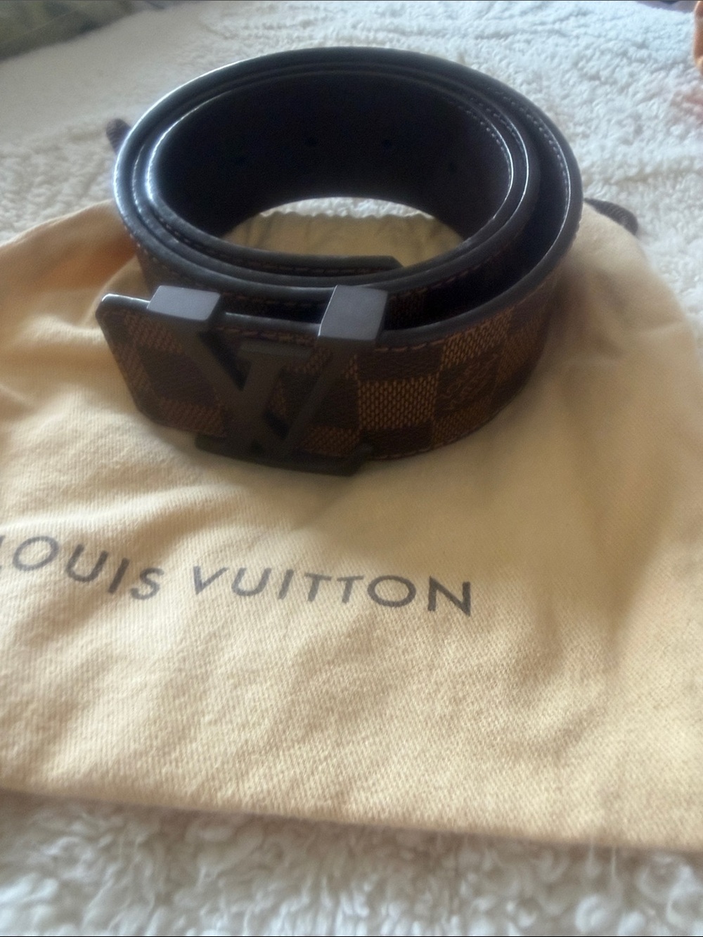 Louis Vuitton Damier Ebene Canvas Men’s Belt with Dark Brown LV Buckle